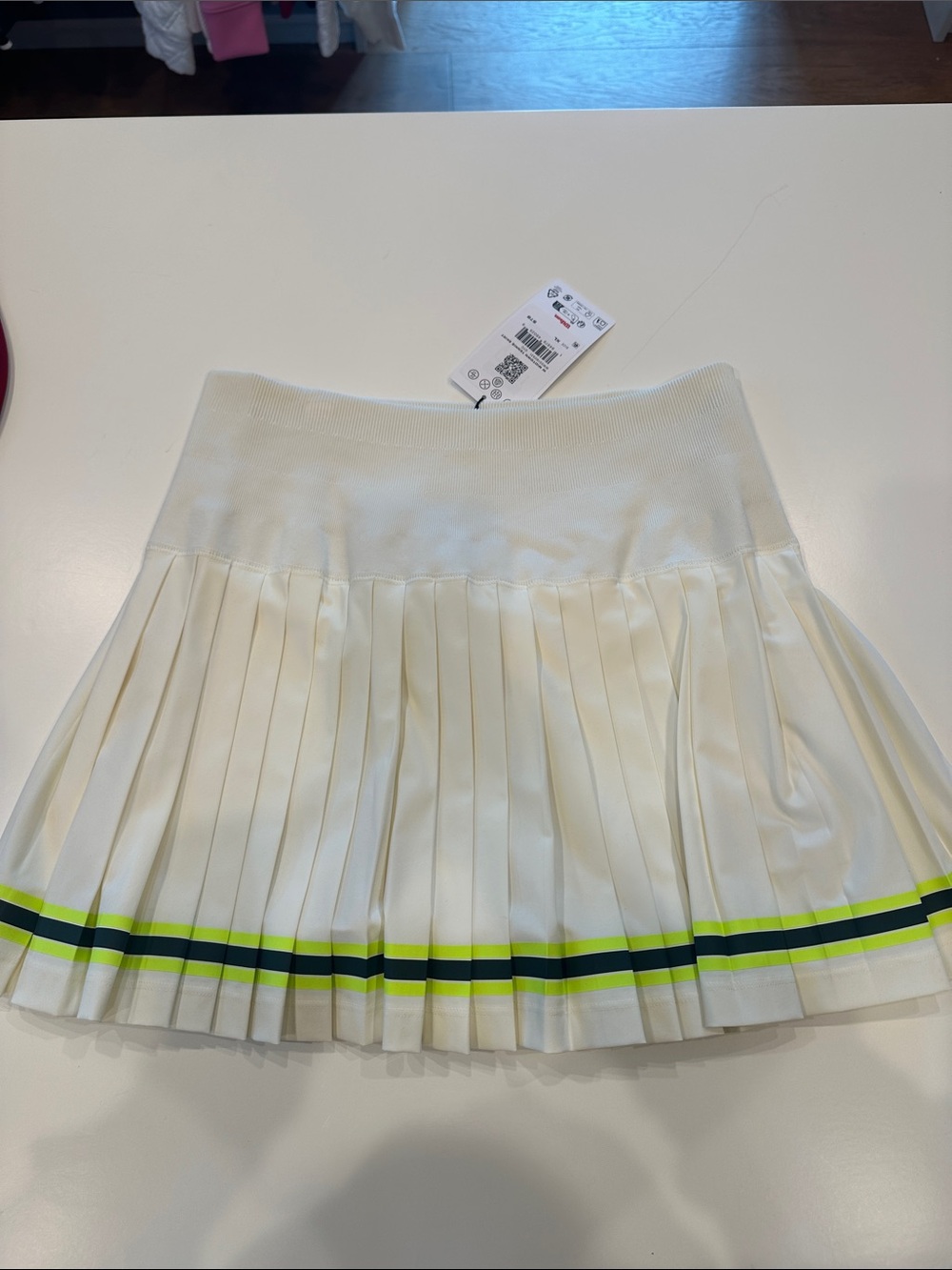 Wilson Cream Pleated Mini Skirt with Neon Green & Navy Trim